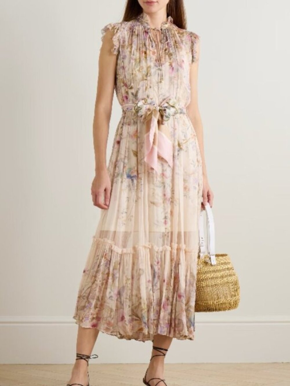 Zimmermann Rebellion Flutter Floral Chiffon Midi Dress